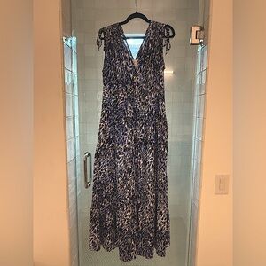 Maggy London Abstract Swirl Print tiered maxi dress